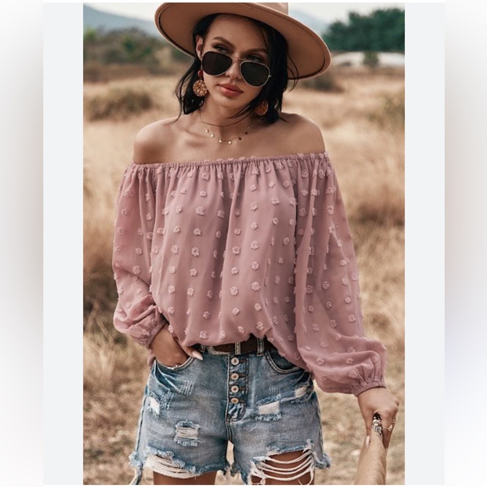 MISS SPARKLING Off Shoulder Top Blouse SWISS‎ DOTS pink size xl